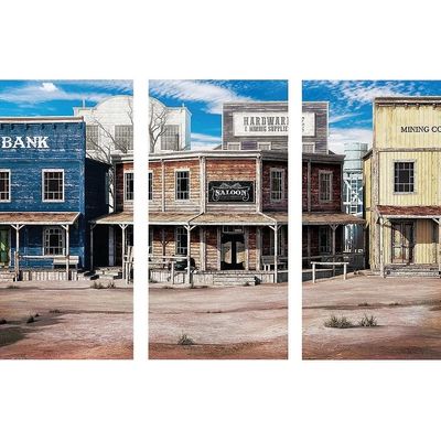 Fun Express Western Town Backdrop Banner Set  Rustic Western Theme Party Decor Themed Events Photo Booths Weddings Celebrations  Perfect Western-Themed Parties and Photoshoots  6ft x 4ft  3 Pieces