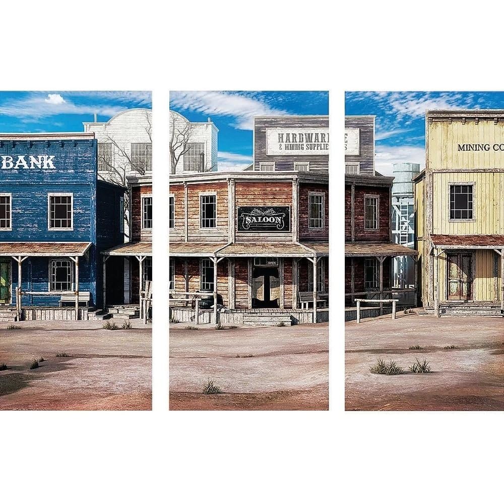 Fun Express Western Town Backdrop Banner Set  Rustic Western Theme Party Decor Themed Events Photo Booths Weddings Celebrations  Perfect Western-Themed Parties and Photoshoots  6ft x 4ft  3 Pieces
