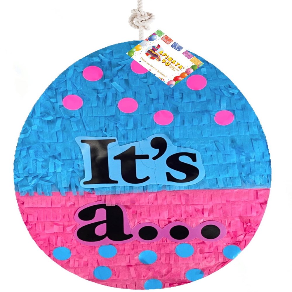 APINATA4U 19" Easter Egg Pinata for Easter Gender Reveal with Polka Dots Pink & Blue Color He or She Boy or Girl