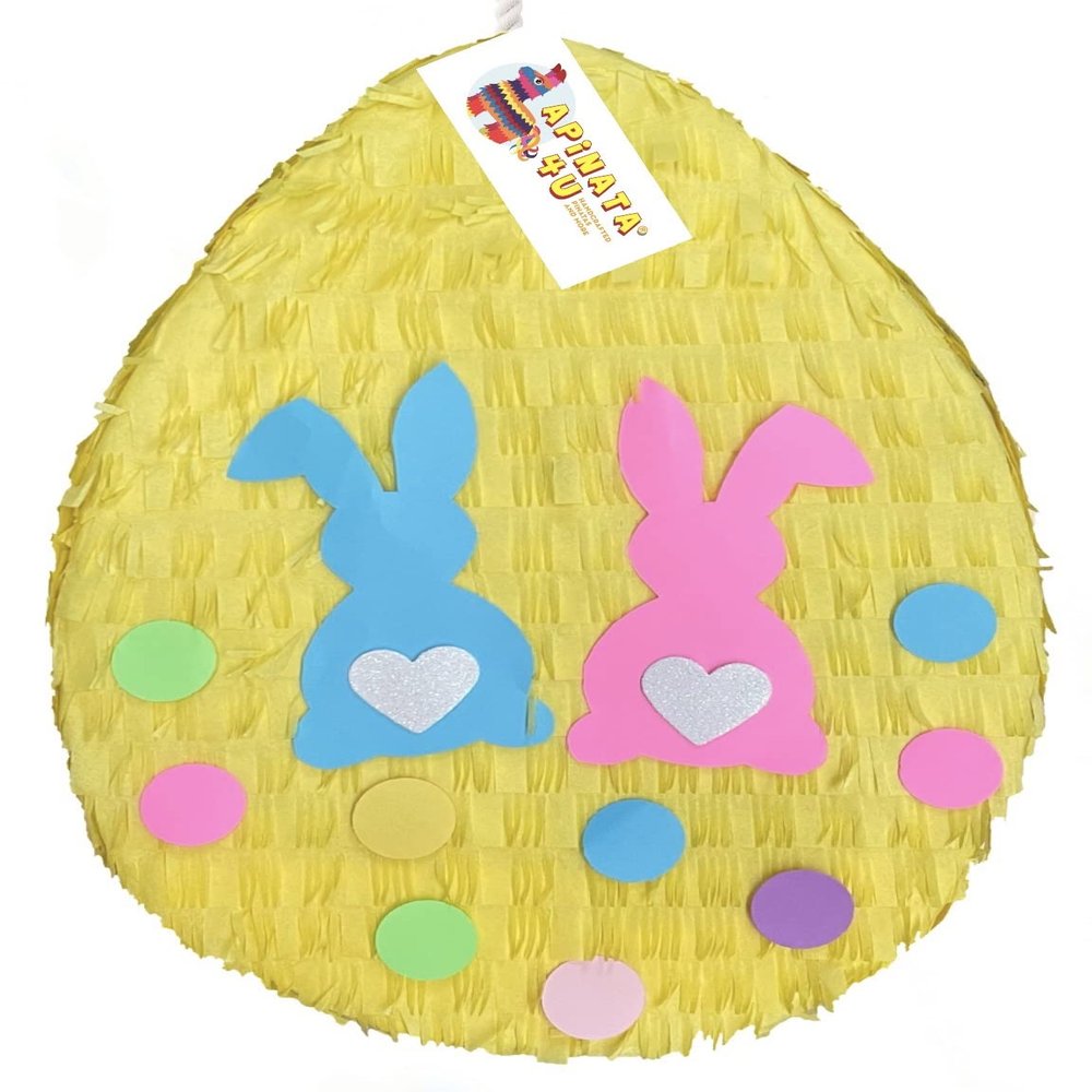 APINATA4U 2-D Easter Egg Pinata Easter Gender Reveal Pinata He or She Pink or Blue Bunny Accents