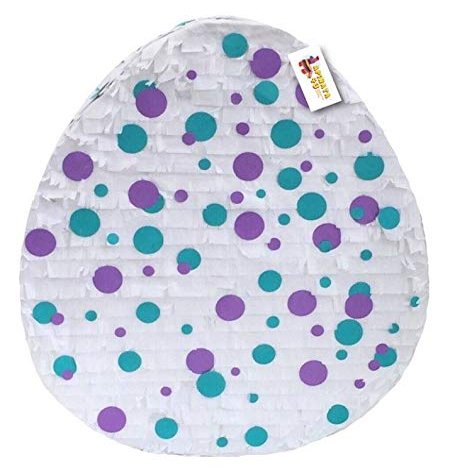 APINATA4U 2-D White Easter Egg Pinata for Easter Gender Reveal with Polka Dots
