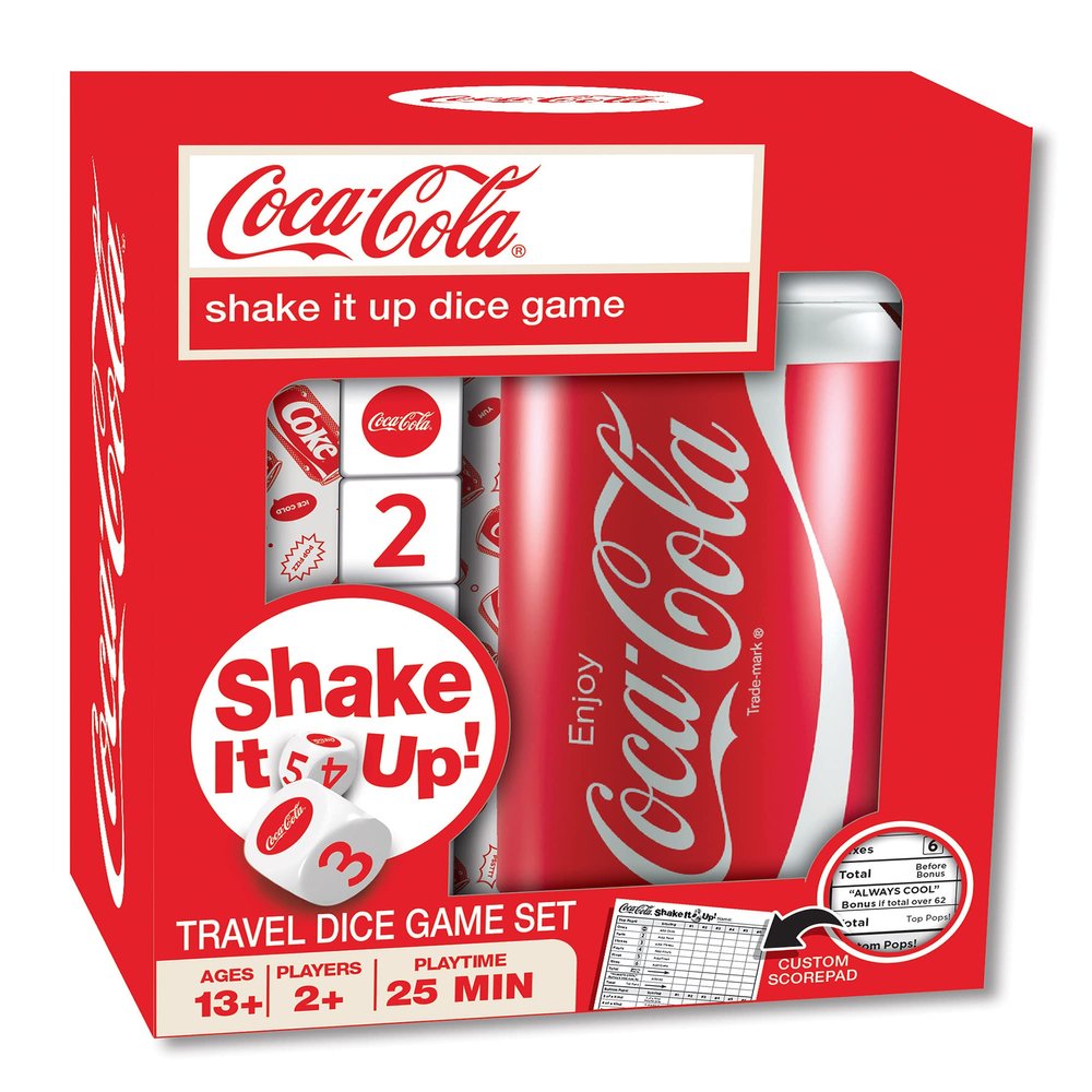 MasterPieces Officially Licensed Coca Cola Shake It Up Dice Set, Branded Dice Cup with Scorepad, Collectible Party Play for Travel or Game Night, Coca Cola Gifts for Fans & Collectors, Great Gift Idea