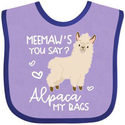 inktastic Meemaw's You Say Alpaca My Bags Baby Bib Lavender and Purple 3aabb