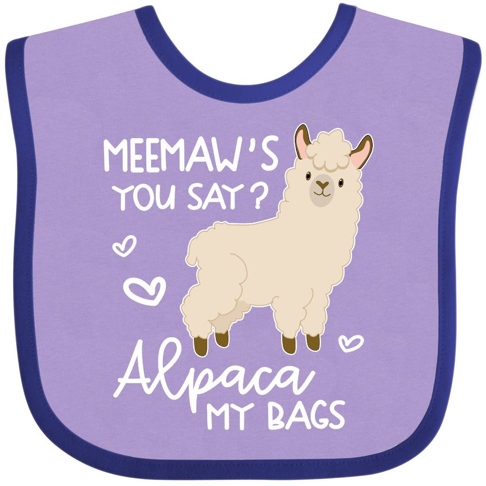 inktastic Meemaw's You Say Alpaca My Bags Baby Bib Lavender and Purple 3aabb
