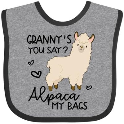 inktastic Granny's You Say Alpaca My Bags Baby Bib Heather and Black 3aab4