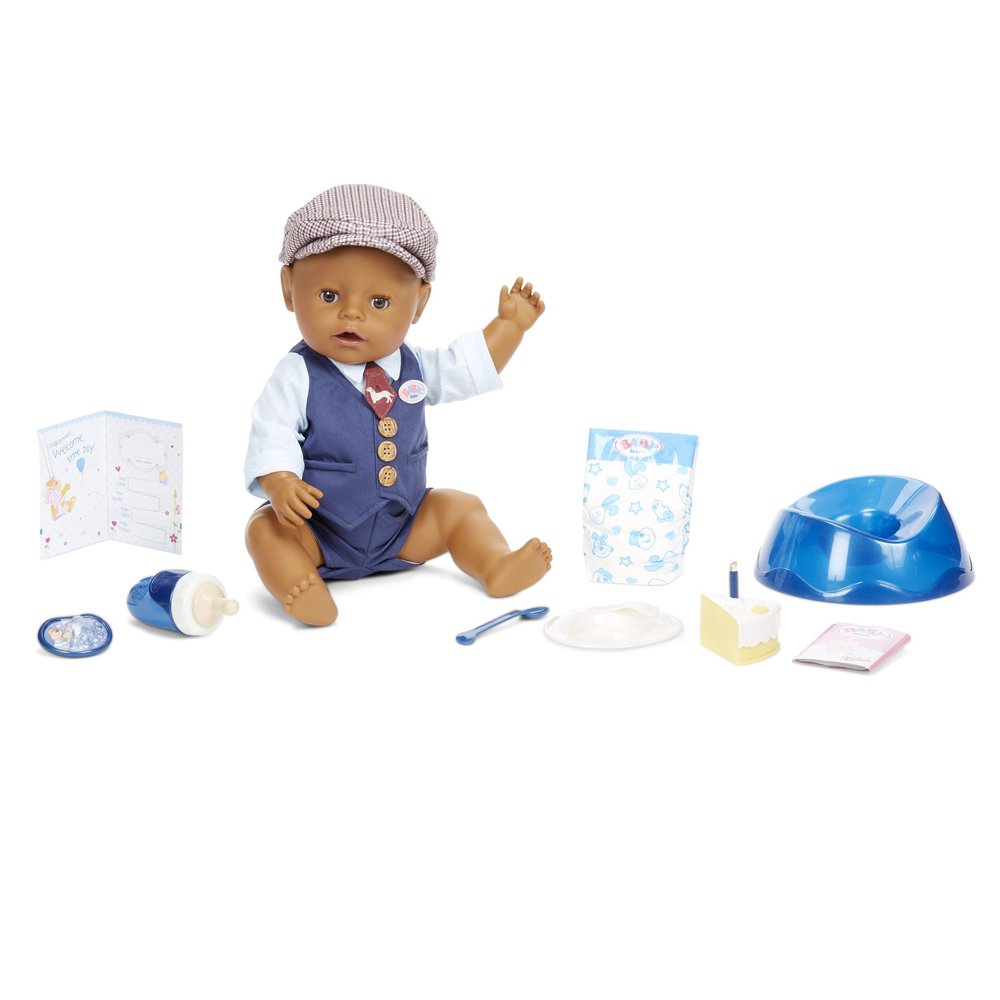 Baby Born Interactive Boy Baby Doll Party Theme Brown Eyes with 9 Ways to Nurture, Multicolored
