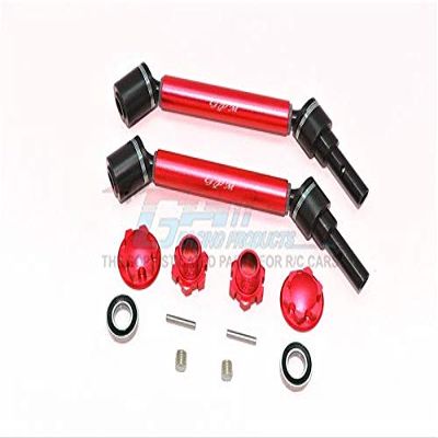GPM For Traxxas 1/10 Maxx 4WD Monster Truck Upgrade Parts Harden Steel+Aluminum Front Or Rear Adjustable CVD Drive Shaft + Hex Adapter + Wheel Lock - 12Pc Set Red
