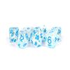 16mm Resin Flash Dice Poly Dice Set: Clear with Light Blue Numbers view 1