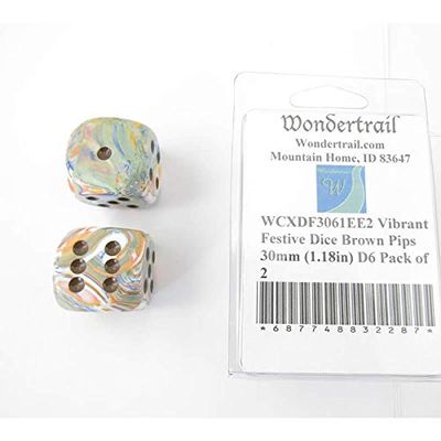 Vibrant Festive Dice with Brown Pips 30mm (1.18in) D6 Pack of 2 Wondertrail