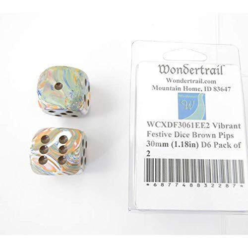 Vibrant Festive Dice with Brown Pips 30mm (1.18in) D6 Pack of 2 Wondertrail