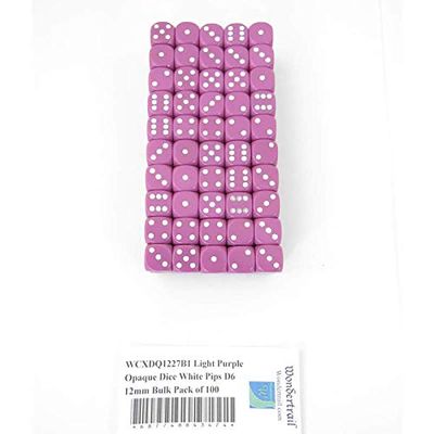 Light Purple Opaque Dice with White Pips D6 12mm (1/2in) Bulk Pack of 100 Wondertrail
