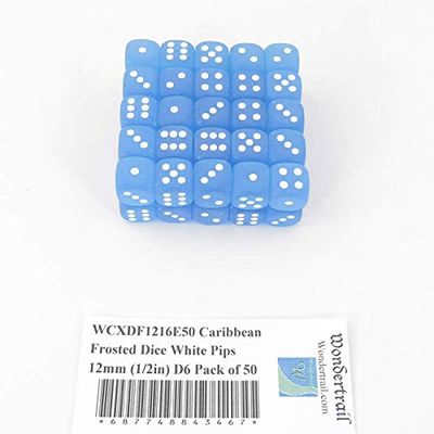 Caribbean Frosted Dice with White Pips 12mm (1/2in) D6 Pack of 50 Wondertrail