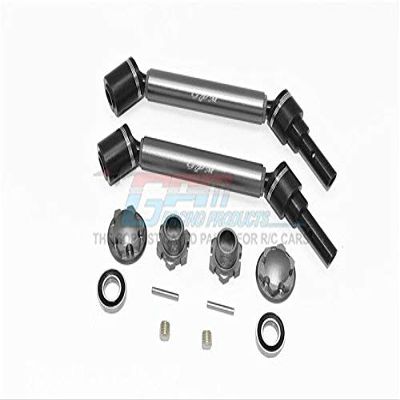 GPM For Traxxas 1/10 Maxx 4WD Monster Truck Upgrade Parts Harden Steel+Aluminum Front Or Rear Adjustable CVD Drive Shaft + Hex Adapter + Wheel Lock - 12Pc Set Gray Silver