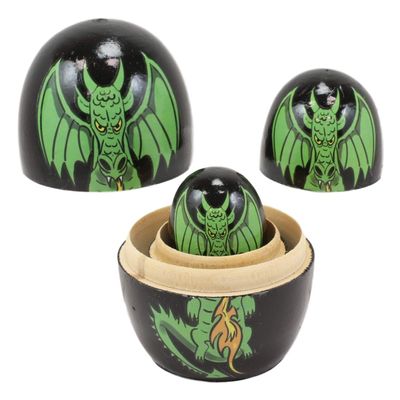 Ebros 5 Piece Set Fantasy Underworld Nesting Dolls Matroyshka Babushka Wooden Figurines 3.75" Tall Ossuary Macabre Halloween Accent Statues (Medieval Green Fiery Dragon)