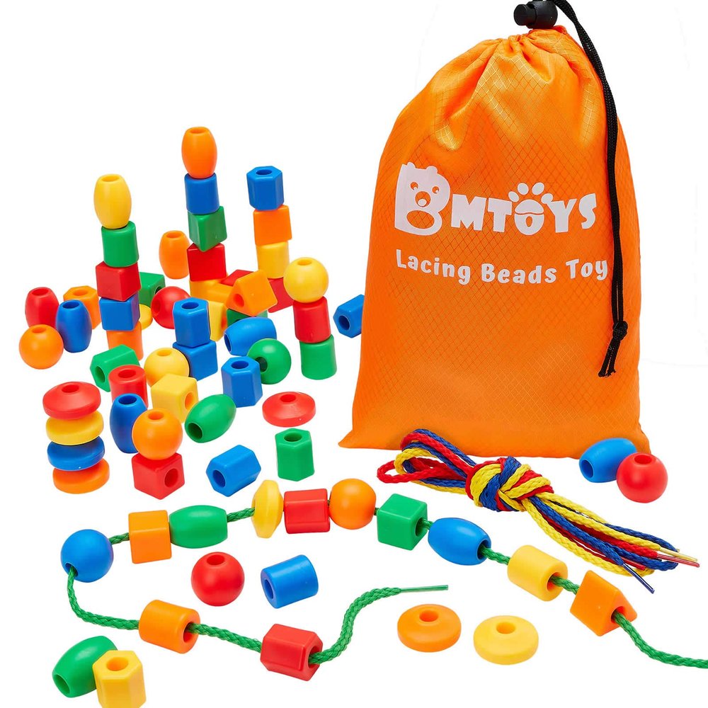 BMTOYS Lacing Beads for Kids - 70pcs Threading Beads Occupational Therapy Toys for Kids Fine Motor Skills Developmental Activity OT Toys