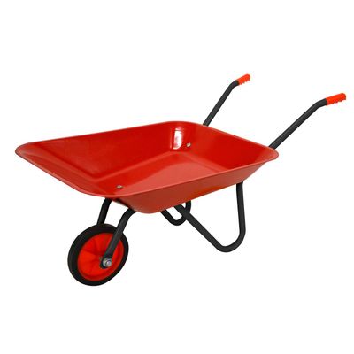 Authentic Kids Wheelbarrow Heavy-Duty Steel Frame & Bed, Rubber Tire, 20 lb Capacity, Outdoor Toy for Gardening & Play Real Metal Handles, Ages 6+, 29"x15"x13.5" Red Construction Wheelbarrow