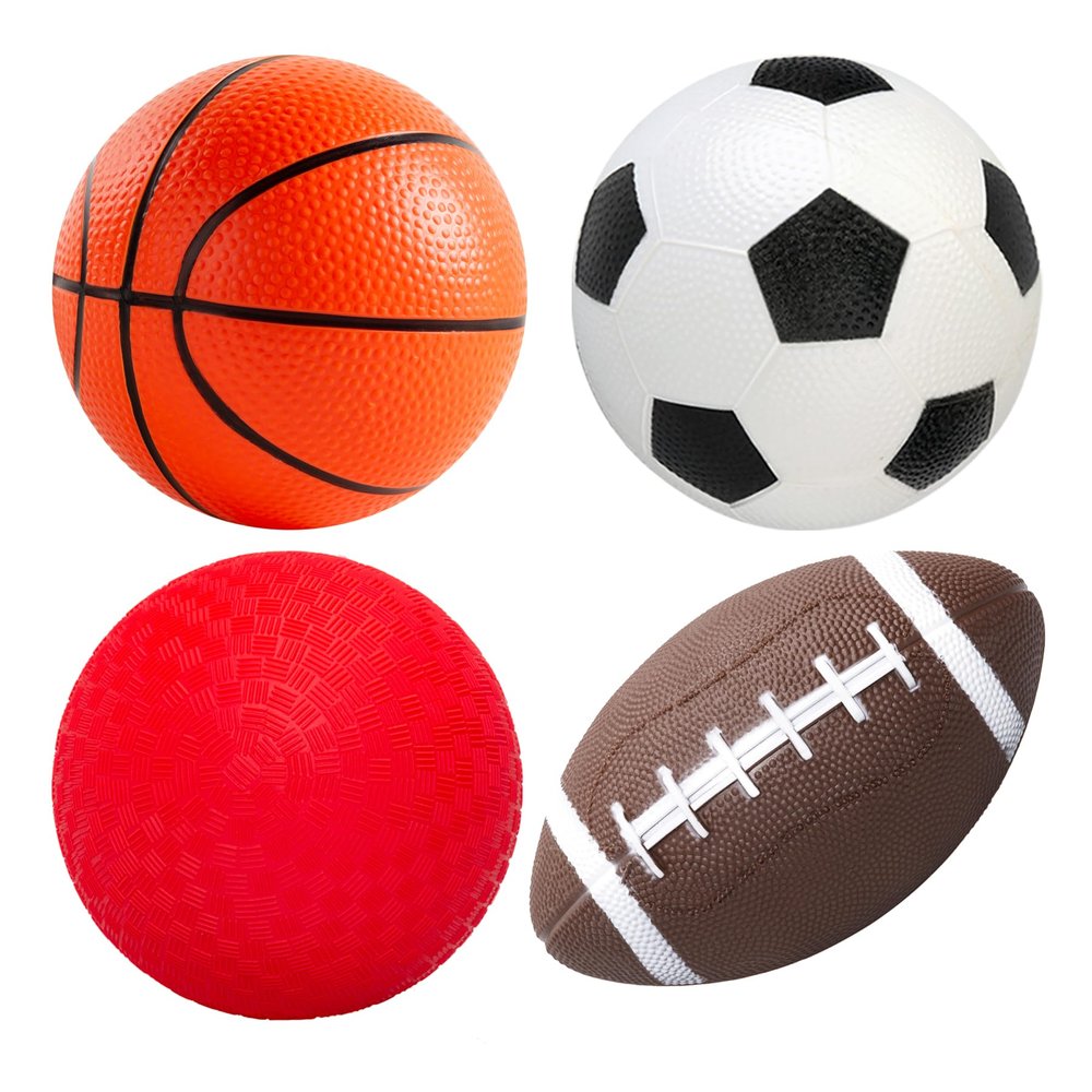 EVERICH TOY Balls for Toddlers 1-3, 4 Pcs 5" Playground Balls for Kids, Soft Rubber Small Sports Ball Set with Football, Basketball, Soccer, Indoor Outdoor Toddler Toys Games Gifts for Boys Girls