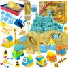 ESSENSON Play Construction Sand Kit - 3lbs Sand with 2 Colors, 6 Mini Construction Trucks, Construction Toys and Signs, Animal Mold, Modeling Tools, Foldable Sandbox, Gifts for Boys Girls view 1