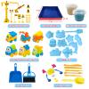 ESSENSON Play Construction Sand Kit - 3lbs Sand with 2 Colors, 6 Mini Construction Trucks, Construction Toys and Signs, Animal Mold, Modeling Tools, Foldable Sandbox, Gifts for Boys Girls view 2