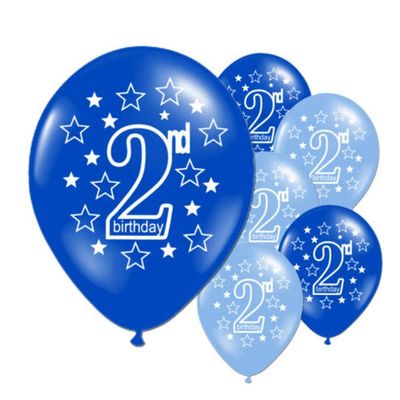 10 PACK Baby Happy 2nd Birthday Party Print Party Decoration Balloon, 12 Inches Premium Quality Latex Balloons for Birthday Party Decorations (Blue Color