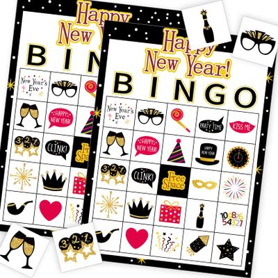 Funnlot New Year Games New Year Bingo Game Holiday Bingo 24 Players Games for Party Bingos Cards for School Supplies for Family Classroom Activities Party Favors