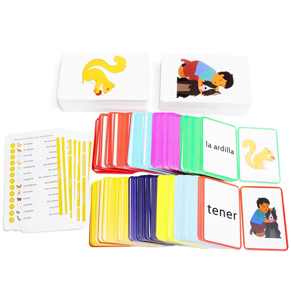 576 Spanish Concentration Picture Card Bundle Pack: 384 Spanish Memory Game Playing Cards with 192 Spanish Flash Cards