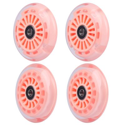 Wiggle Car Polyurethane Replacement Wheels Set (Front,2P Light Up), Swing Car Wheels Pack (Rear,2P Narrower) Upgrade for Ride-on Toys (Orange Pink)
