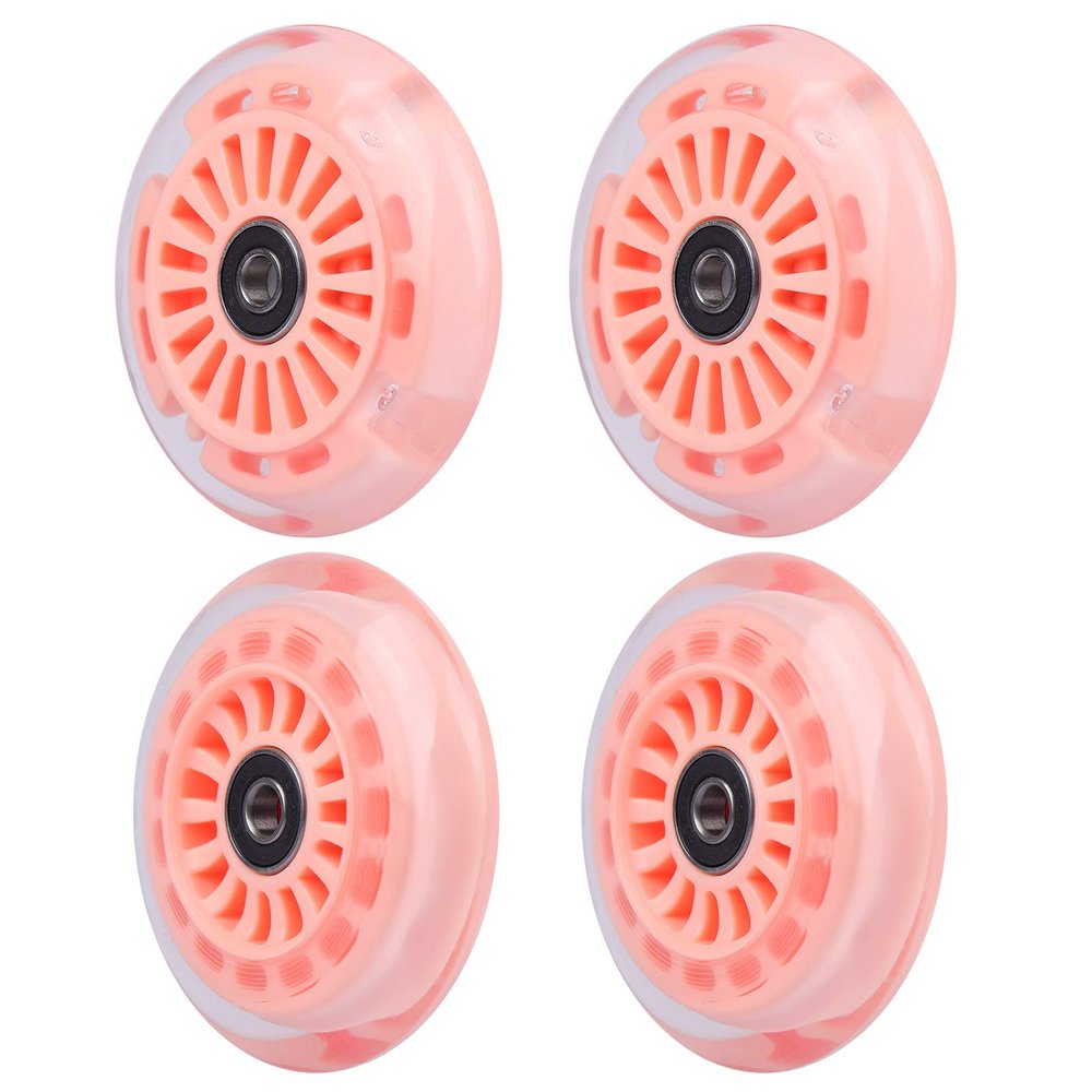 Wiggle Car Polyurethane Replacement Wheels Set (Front,2P Light Up), Swing Car Wheels Pack (Rear,2P Narrower) Upgrade for Ride-on Toys (Orange Pink)