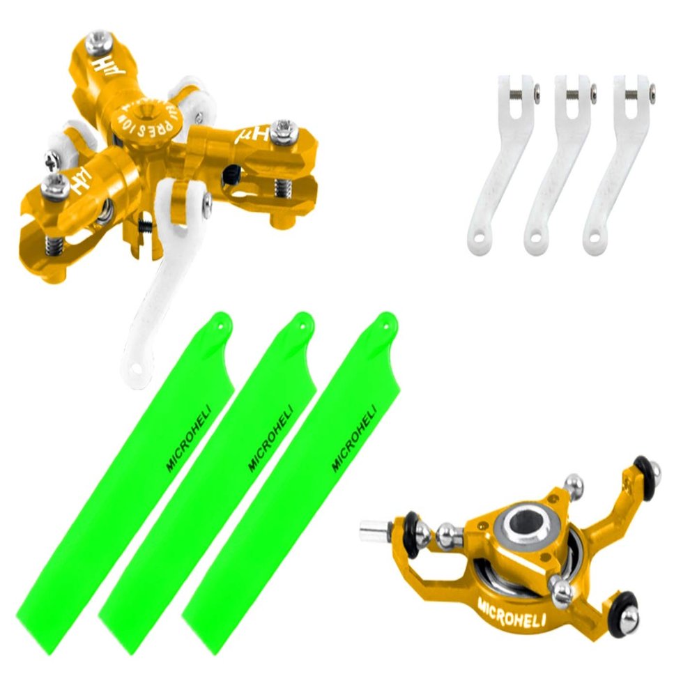 Microheli CNC Triple Green Blades Conversion Set (Gold) - Blade MCPXBL / BL2 (MH-MBL2201TGR)