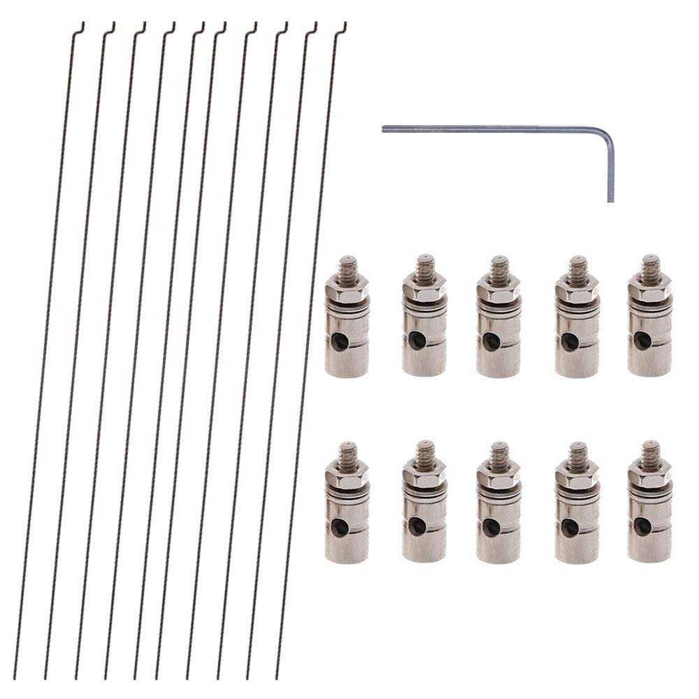 10PCs Steel Z Push Rods 1.2 x 140mm and 10PCs Adjustable Pushrod Connector Linkage Stopper 1.3mm DIY Parts for RC Airplane Model Aircraft Boat