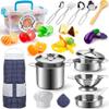 KODATEK Play Kitchen Accessories, Kids Kitchen Pretend Play Toys, Kitchen Set with Stainless Steel Cooking Utensils Cookware Pots and Pans Set Healthy Vegetables, Knife, Apron, Little Chef Boys Girls view 1