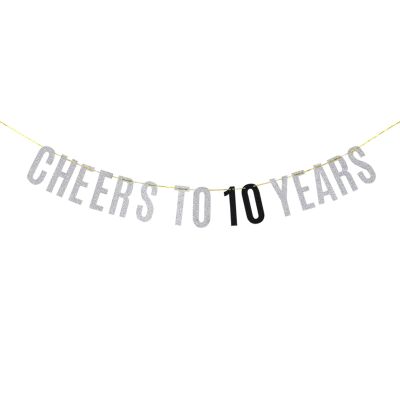 Cheers to 10 Years Banner Happy 10th Birthday 10th Anniversary Banner Celebration Party Decoration Supplies Silver Glitter