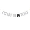 Cheers to 10 Years Banner Happy 10th Birthday 10th Anniversary Banner Celebration Party Decoration Supplies Silver Glitter view 1