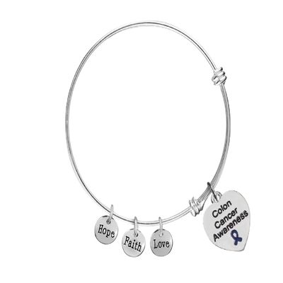 5 Pack Colon Cancer Awareness Retractable Charm Bracelets - Beautiful Dark Blue Ribbon Bracelets for Colon Cancer & Rectal Cancer Awareness
