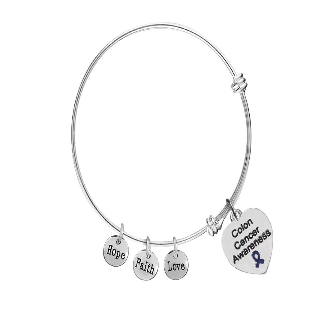 5 Pack Colon Cancer Awareness Retractable Charm Bracelets - Beautiful Dark Blue Ribbon Bracelets for Colon Cancer & Rectal Cancer Awareness