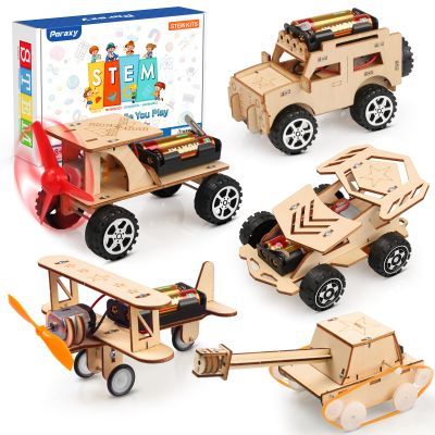 Poraxy 5 in 1 STEM Kits for Kids Age 8-10, Science Building Project Craft for 8-13, Model Car Kit, STEM Toys for Boys Girls Age 8-12, Wooden 3D Puzzles, Birthday Gifts for 6 7 8 9 10 11 12 13 Year Old