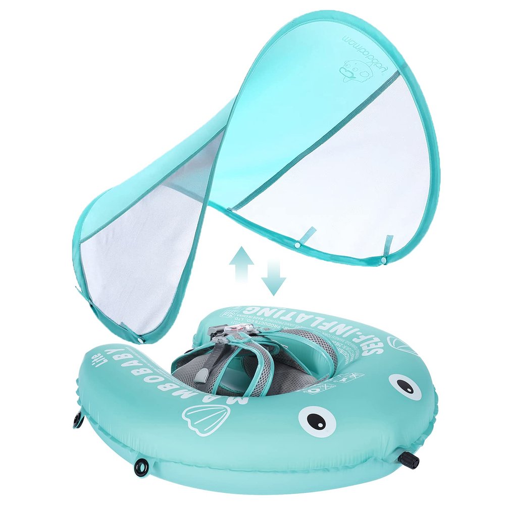 Mambobaby Newest Compressible Folding Baby Self-Inflating Float with Sun Canopy Green
