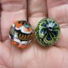 Big Game Toys ~Set of 2 RINKY-Dink 16mm Handmade Art Glass Marbles Orange Blue Green Lattice Design view 3