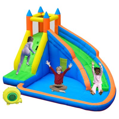 Doctor Dolphin Inflatable Water Slide,Giant Water Slides for Kids Backyard with Climbing Wall Plash Pool, Water Bounce House with Slide, Inflatable Water Park with Air Blower for Outdoor