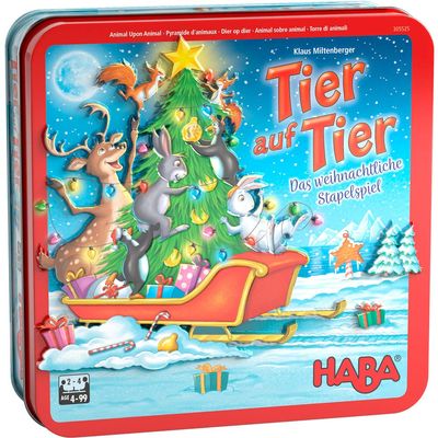 HABA 305525 Animal Stacking, Skill 2-4 Players from 4 Years, The Popular Game with Christmas Motifs, Multi-Coloured