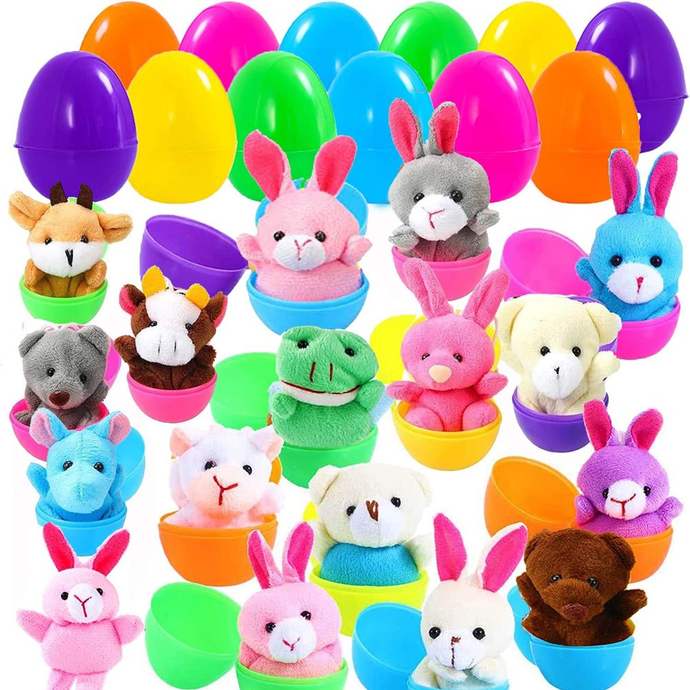 Twister.CK 18 Pack Easter Eggs Filled with Mini Plush Animals Stuffed Toy for Kids Easter Basket Stuffers/Fillers, Easter Eggs Hunt, Easter Party FavorGift Exchange, Classroom Prize