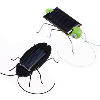 2Pcs Solar Powered Insect Toys, Educational Fake Roaches Grasshopper Insect Moving Toys Teaching Toys for Kids Birthday, Christmas, Halloween, Party Favor