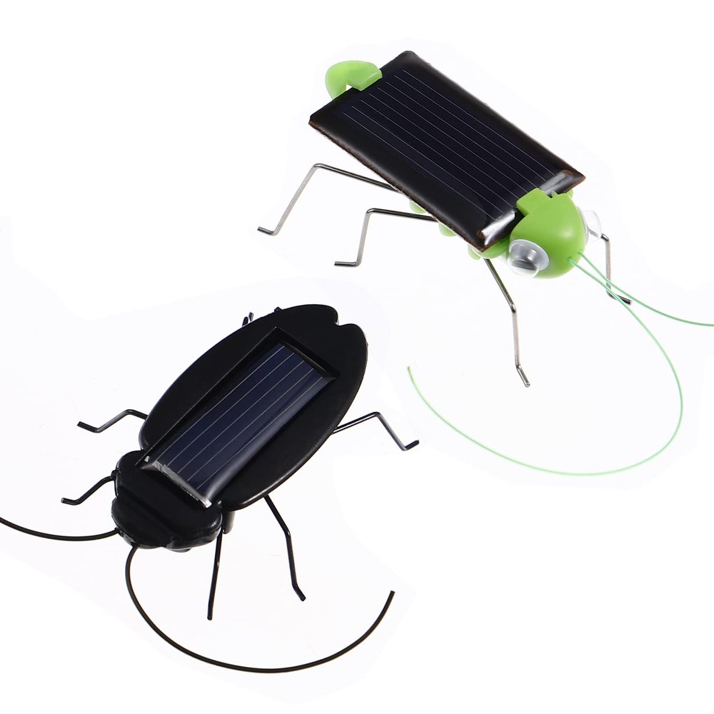 2Pcs Solar Powered Insect Toys, Educational Fake Roaches Grasshopper Insect Moving Toys Teaching Toys for Kids Birthday, Christmas, Halloween, Party Favor