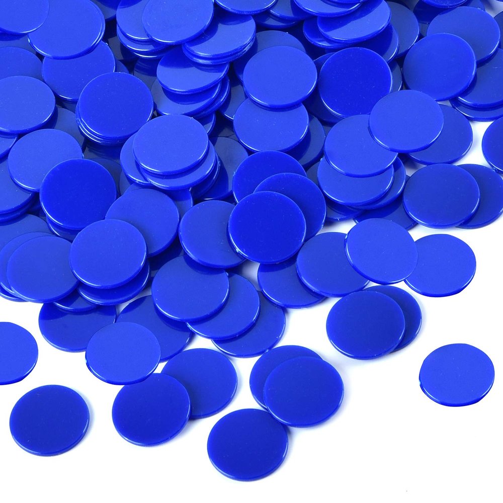 Coopay 1-1/5 inch Plastic Learning Counters Disks Bingo Chip Counting Discs Markers for Math Practice and Poker Chips Game Tokens, 200 Pieces(Blue)