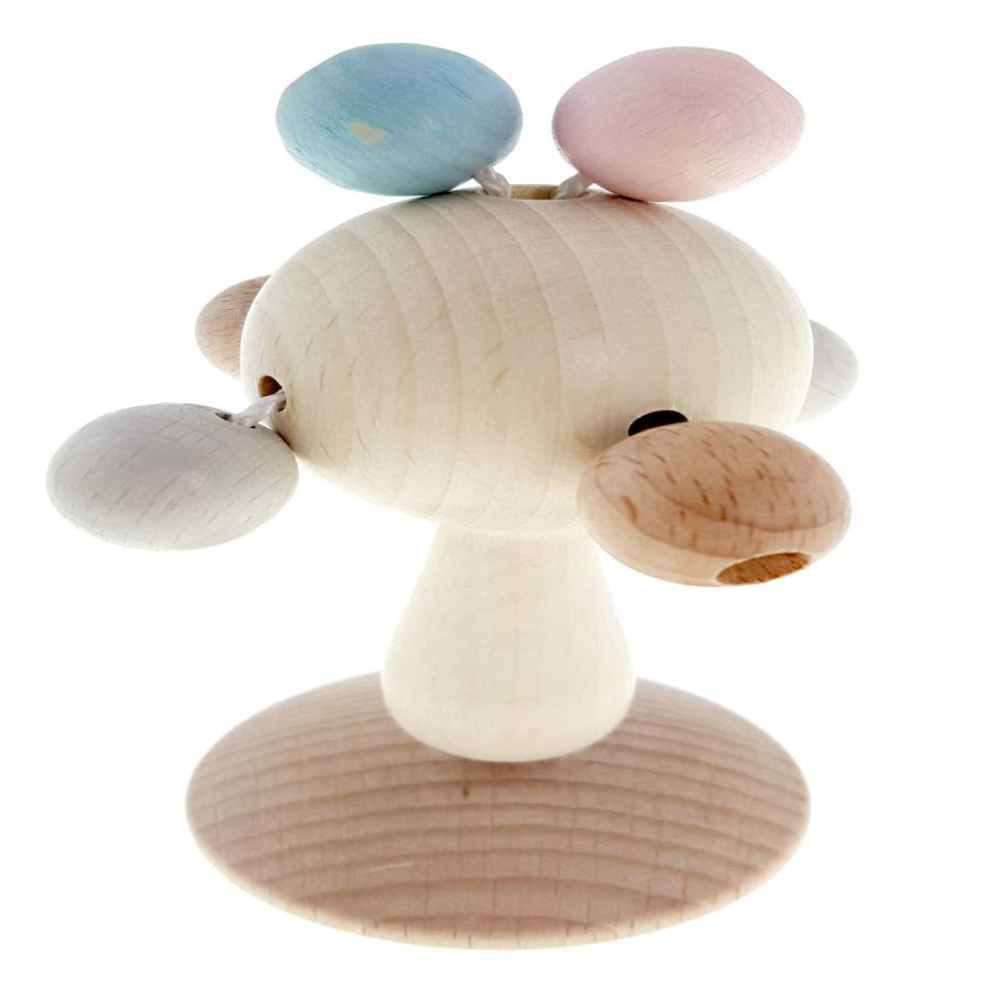 Hess Holzspielzeug 1127 rattle wood with rattle wood nature grey 3 months approx. 6 x 6 x 12 cm, gift for birth or christening, multicoloured, 60 g