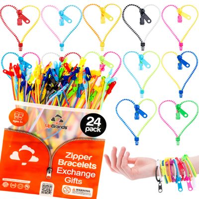 UpBrands 24 Easter Eggs Fillers Zipper Bracelets 6.5 Inches Sensory Toys Set, Kit for Birthday Party Favors for Kids, Goodie Bags, Class Valentines Gifts For Kids & Students Incentives