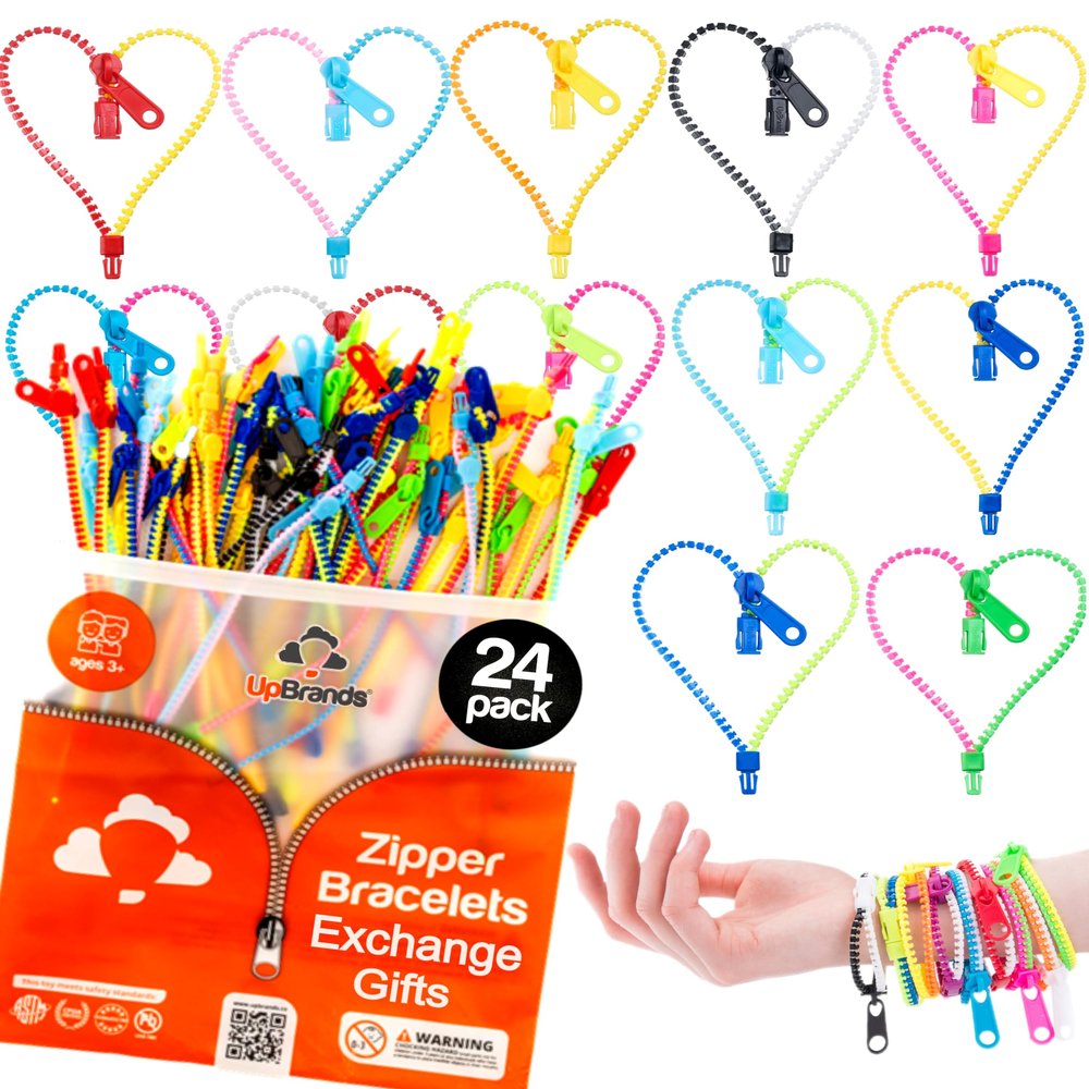 UpBrands 24 Easter Eggs Fillers Zipper Bracelets 6.5 Inches Sensory Toys Set, Kit for Birthday Party Favors for Kids, Goodie Bags, Class Valentines Gifts For Kids & Students Incentives