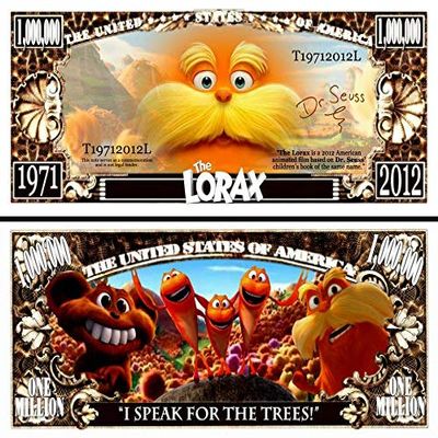Anime Source Dr. Seuss The Lorax Character Commemorative Novelty Million Bill with Semi-Rigid Protector