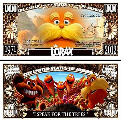 Anime Source Dr. Seuss The Lorax Character Commemorative Novelty Million Bill with Semi-Rigid Protector