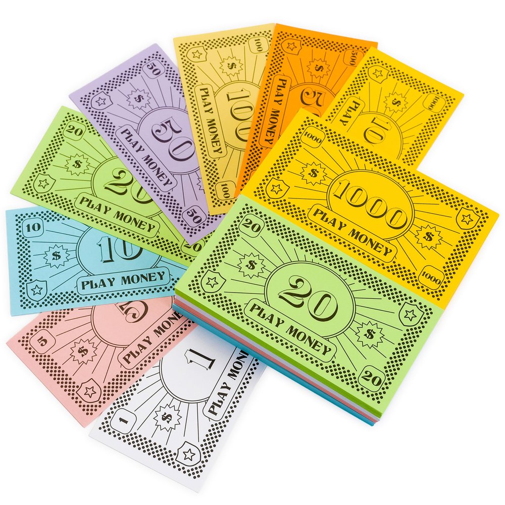 Opoly Play Money 800Pcs Fake Currency for Board Games 100 of Each Bill in 8 Denominations $1, $5, $10, $20, $50, $100, $500, & $1000 - Paper Pretend Play Cashier - Stocking Stuffer